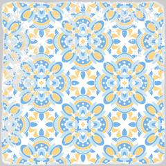 Traditional ornate portuguese tiles azulejos. Vintage pattern for textile design. Geometric mosaic, majolica. Seamless geometric pattern. Vector decorative background. Vintage floral pattern.