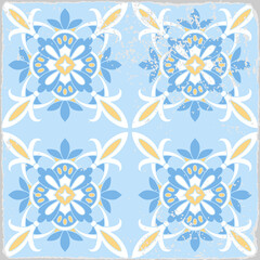 Fototapeta na wymiar Traditional ornate portuguese tiles azulejos. Vintage pattern for textile design. Geometric mosaic, majolica. Seamless geometric pattern. Vector decorative background. Vintage floral pattern.