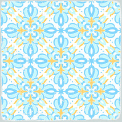 Fototapeta na wymiar Traditional ornate portuguese tiles azulejos. Vintage pattern for textile design. Geometric mosaic, majolica. Seamless geometric pattern. Vector decorative background. Vintage floral pattern.
