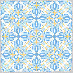 Traditional ornate portuguese tiles azulejos. Vintage pattern for textile design. Geometric mosaic, majolica. Seamless geometric pattern. Vector decorative background. Vintage floral pattern.