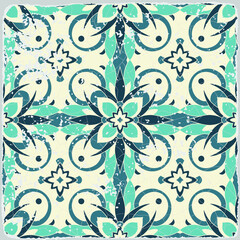 Traditional ornate portuguese tiles azulejos. Vintage pattern for textile design. Geometric mosaic, majolica. Seamless geometric pattern. Vector decorative background. Vintage floral pattern.