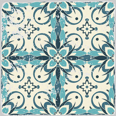 Traditional ornate portuguese tiles azulejos. Vintage pattern for textile design. Geometric mosaic, majolica. Seamless geometric pattern. Vector decorative background. Vintage floral pattern.