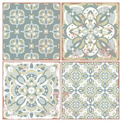 Traditional ornate portuguese tiles azulejos. Vintage pattern for textile design. Geometric mosaic, majolica. Seamless geometric pattern. Vector decorative background. Vintage floral pattern. - 494199151