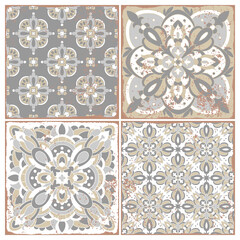 Traditional ornate portuguese tiles azulejos. Vintage pattern for textile design. Geometric mosaic, majolica. Seamless geometric pattern. Vector decorative background. Vintage floral pattern.
