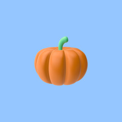 Obraz premium 3d render illustration of pumpkin. Modern trendy design. Simple icon for web and app. Isolated on blue background.
