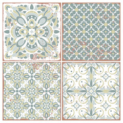 Traditional ornate portuguese tiles azulejos. Vintage pattern for textile design. Geometric mosaic, majolica. Seamless geometric pattern. Vector decorative background. Vintage floral pattern. - 494199199