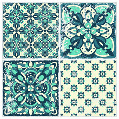 Traditional ornate portuguese tiles azulejos. Vintage pattern for textile design. Geometric mosaic, majolica. Seamless geometric pattern. Vector decorative background. Vintage floral pattern.