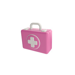 3d render illustration of suitcase first aid kit. Modern trendy design. Simple icon for web and app. Isolated on white background.