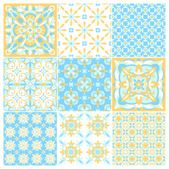 Traditional ornate portuguese tiles azulejos. Vintage pattern for textile design. Geometric mosaic, majolica. Seamless geometric pattern. Vector decorative background. Vintage floral pattern. - 494199552