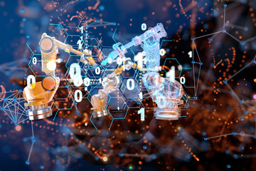 Neural network 3D illustration. Big data and cybersecurity