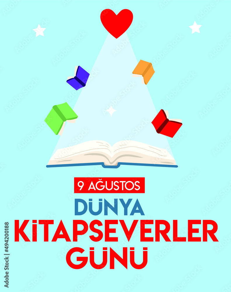 Wall mural 9 august, world book lovers day turkish: 9 agustos dunya kitapseverler gunu