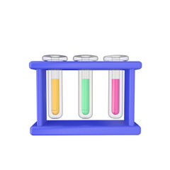 3d render illustration of three laboratory tubes. Modern trendy design. Simple icon for web and app. Isolated on white background.