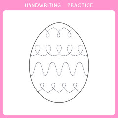 Handwriting practice sheet. Simple educational game for kids. Vector illustration of Easter egg for coloring book