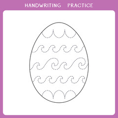 Handwriting practice sheet. Simple educational game for kids. Vector illustration of Easter egg for coloring book