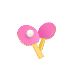 3d render illustration of ping pong, two rackets and a ball. Sports theme. Modern trendy design. Simple icon for web and app. Isolated on white background.