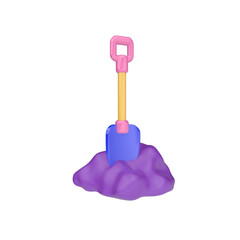 3d render illustration shovel stuck in the ground. Simple icon for app and web. Modern trendy design. Isolated on white background.