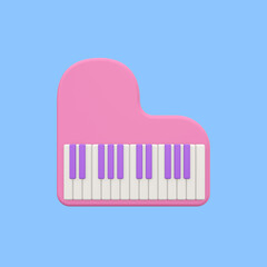 3d render illustration musical instrument piano. Modern trendy design. Simple icon for app and web. Isolated on blue background.
