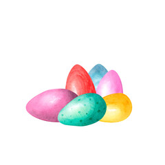 Easter colored eggs isolated on white. Watercolor hand drawing illustration. Art for design, greeting cards