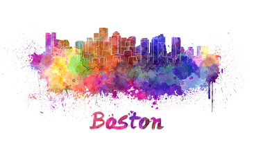 Boston skyline in watercolor