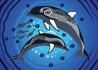 Mother and baby dolphin aboriginal artwork - Vector © rashmisingh