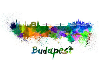 Fototapeta premium Budapest skyline in watercolor