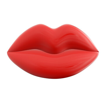 3d render illustration of big red lips. Modern trendy design. Icon for app and web. Isolated on white background