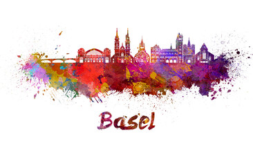 Basel skyline in watercolor