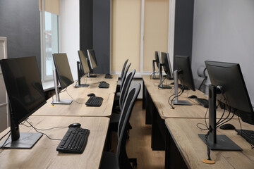 Many modern computers in open space office