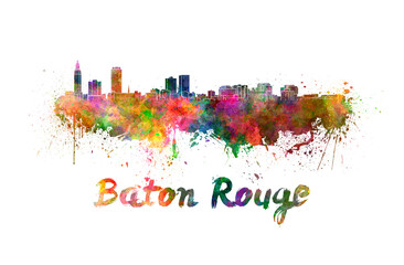 Fototapeta premium Baton Rouge skyline in watercolor