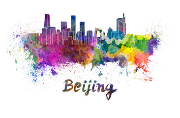 Beijing skyline in watercolor