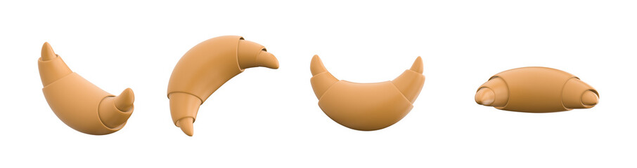 3d render illustration of croissant. Simple icon for web and app. Isolated on blue background. Modern trendy design.