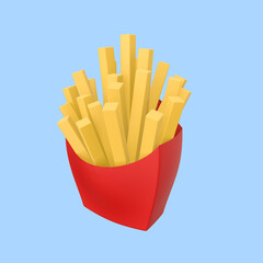 3d render illustration of French fries. Modern trendy design. Simple icon, Isolated on white background.  Simple icon for web and app.