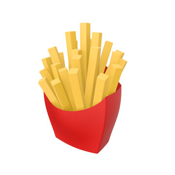 3d render illustration of French fries. Modern trendy design. Simple icon, Isolated on white background.  Simple icon for web and app.