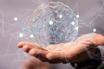 Global network. Blockchain. 3D illustration. Neural networks and artificial intelligence. Abstract