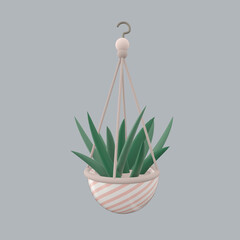 3d rendering illustration plant in the pot. Modern trendy minimalistic design. Isolated on background. Pastel colors.