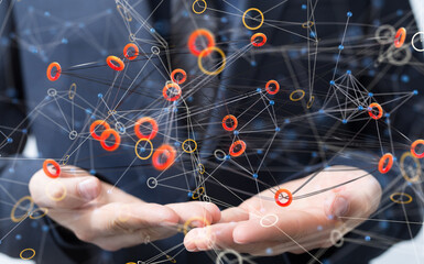 Global network. Blockchain. 3D illustration. Neural networks and artificial intelligence. Abstract