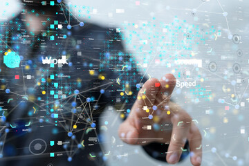 Neural network 3D illustration. Big data and cybersecurity