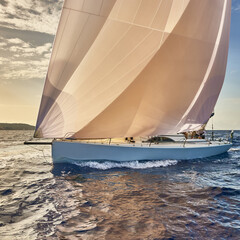  Yachting race. Sailing yachts under sail at the regatta