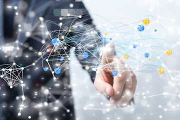 Global network. Blockchain. 3D illustration. Neural networks and artificial intelligence. Abstract