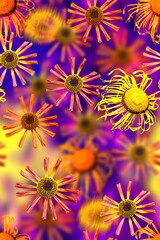 Beautiful blurred background with photo of yellow flowers. Seamless botanical pattern.