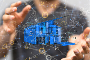 home data. Digital cyberspace with particles and Digital data network connections concept.