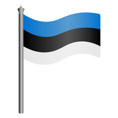 Flag of Estonia. Vector illustration. The fabric is decorated with three stripes. The national symbol of the state develops in the wind. Flat style. Isolated background. Political themes. 