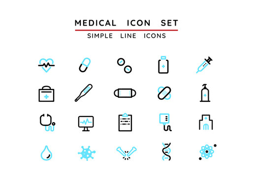 シンプルで可愛い医療ラインアイコンセット　Simple and cute medical line icon set