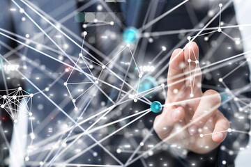 Global network. Blockchain. 3D illustration. Neural networks and artificial intelligence. Abstract