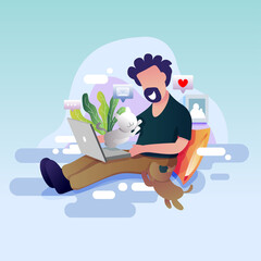 Work from home with cat and dog