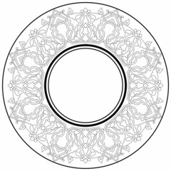 Floral Islamic ornament round, arabesque in black and white outline