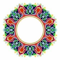 Fototapeta na wymiar Floral Islamic ornament round, arabesque without m outline in black and white
