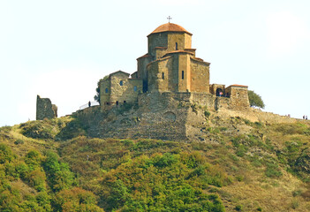 Fototapeta na wymiar Medieval Jvari Monastery as seen from Mtskheta town, the former capital city of Georgia 