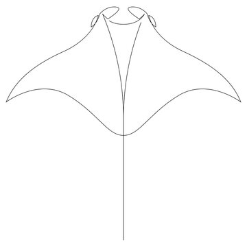 Manta ray or stingray illustration drawn by one line. Minimalist style vector illustration