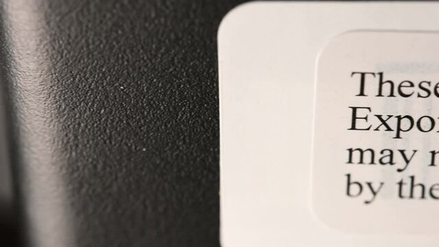 Export restricted sticker on a black box.  U.S. technology declared as restricted to export outside of the United States of America